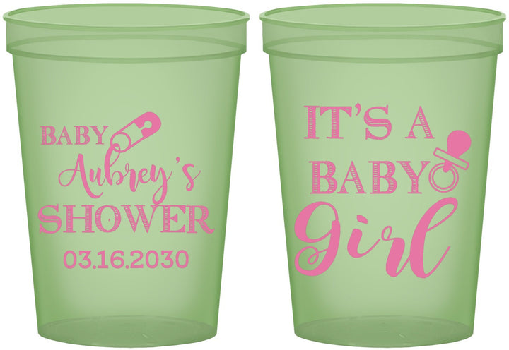 Custom Baby Shower 16 oz Glow In The Dark Cups - Baby Girl | 90171