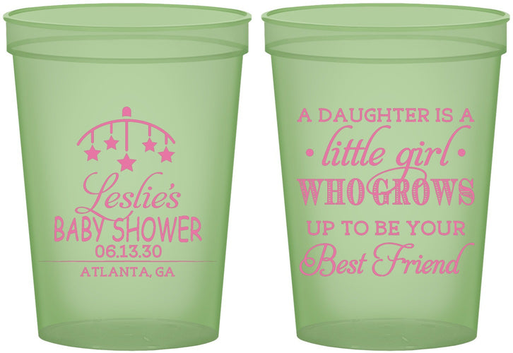 Custom Baby Shower 16 oz Glow In The Dark Cups - Little Girls Best Friend | 90173
