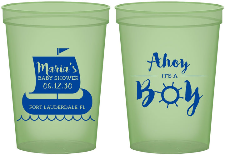 Custom Baby Shower 16 oz Glow In The Dark Cups - Ahoy It’s A Boy | 90177