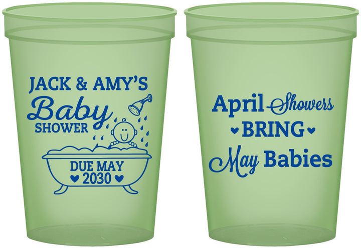 Custom Baby Shower 16 oz Glow In The Dark Cups - April Showers May Babies | 90181