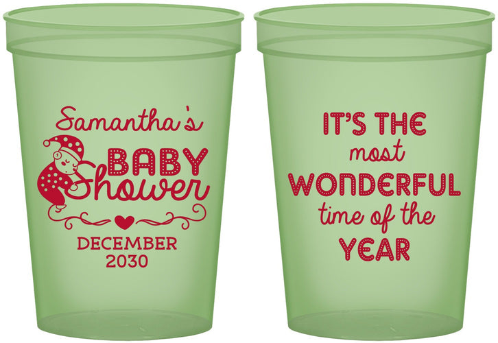 Custom Baby Shower 16 oz Glow In The Dark Cups - Christmas | 90191