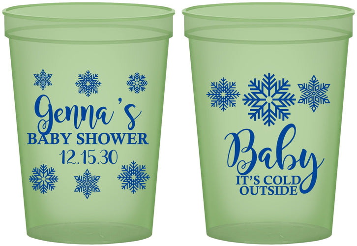 Custom Baby Shower 16 oz Glow In The Dark Cups - Christmas Snowflakes | 90192