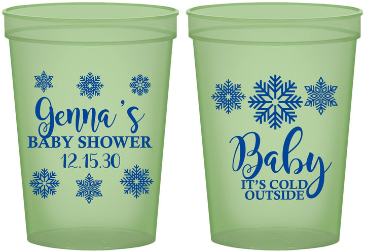 Custom Baby Shower 16 oz Glow In The Dark Cups - Christmas Snowflakes | 90192