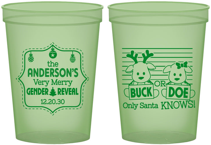 Custom Baby Shower 16 oz Glow In The Dark Cups - Christmas Gender Reveal | 90194