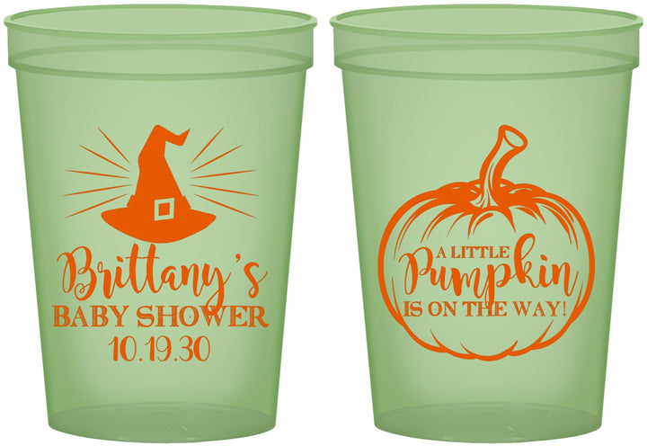 Custom Baby Shower 16 oz Glow In The Dark Cups - Little Pumpkin Halloween | 90196