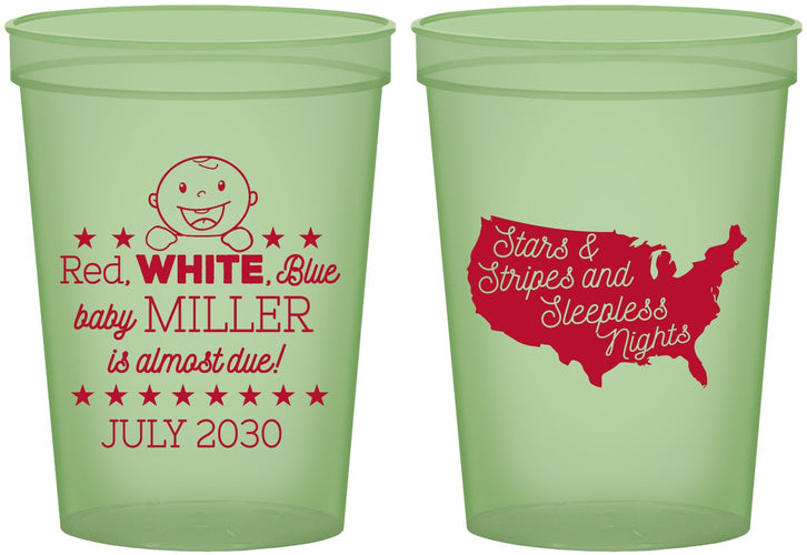 Custom Baby Shower 16 oz Glow In The Dark Cups - Red White Blue | 90197