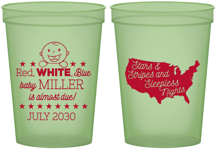 Custom Baby Shower 16 oz Glow In The Dark Cups - Red White Blue | 90197