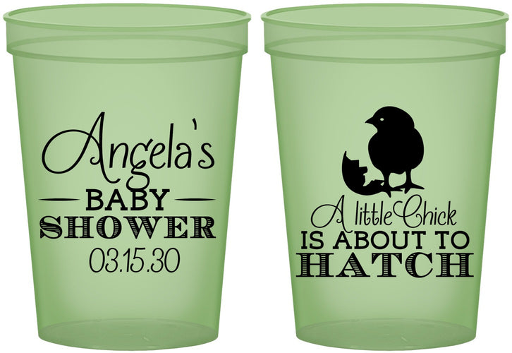Custom Baby Shower 16 oz Glow In The Dark Cups - Chick About To Hatch | 90199