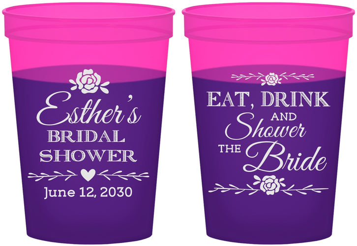 Custom Bridal Shower 16 oz Color Changing Cups - Eat Drink Shower Bride | 100002