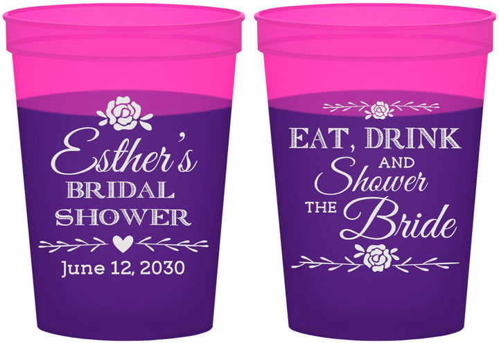 Custom Bridal Shower 16 oz Color Changing Cups - Eat Drink Shower Bride | 100002