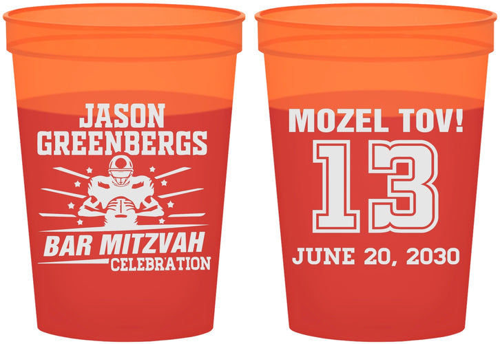 Custom Bar Mitzvah 16 oz Color Changing Cups - 13th Birthday Football | 110002