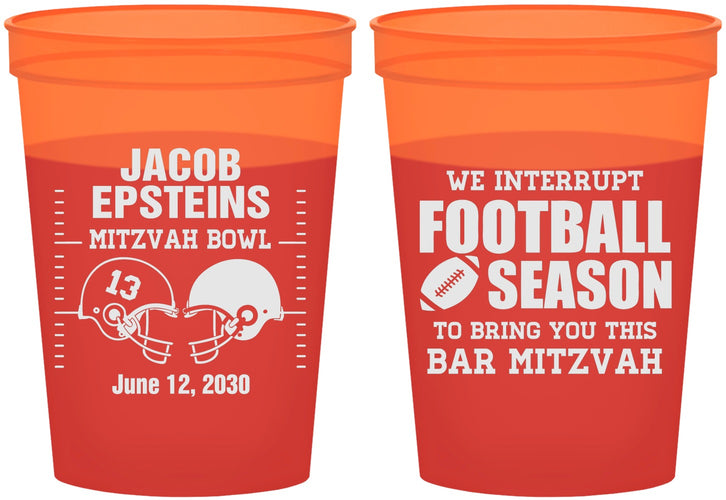 Custom Bar Mitzvah 16 oz Color Changing Cups - 13th Birthday Football | 110003