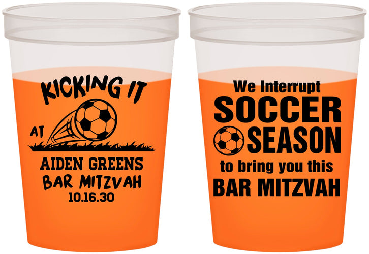 Custom Bar Mitzvah 16 oz Color Changing Cups - 13th Birthday Soccer | 110009