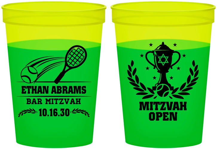 Custom Bar Mitzvah 16 oz Color Changing Cups - 13th Birthday Tennis | 110011