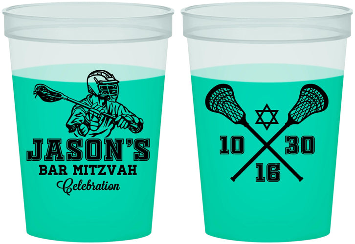 Custom Bar Mitzvah 16 oz Color Changing Cups - 13th Birthday Lacrosse | 110012