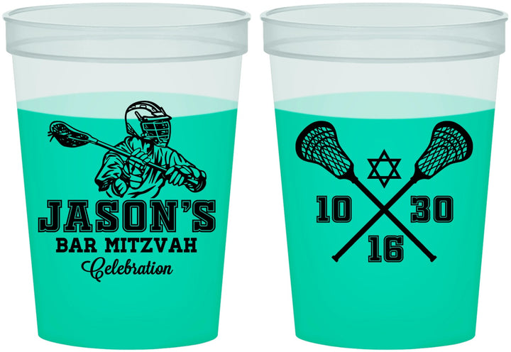 Custom Bar Mitzvah 16 oz Color Changing Cups - 13th Birthday Lacrosse | 110012