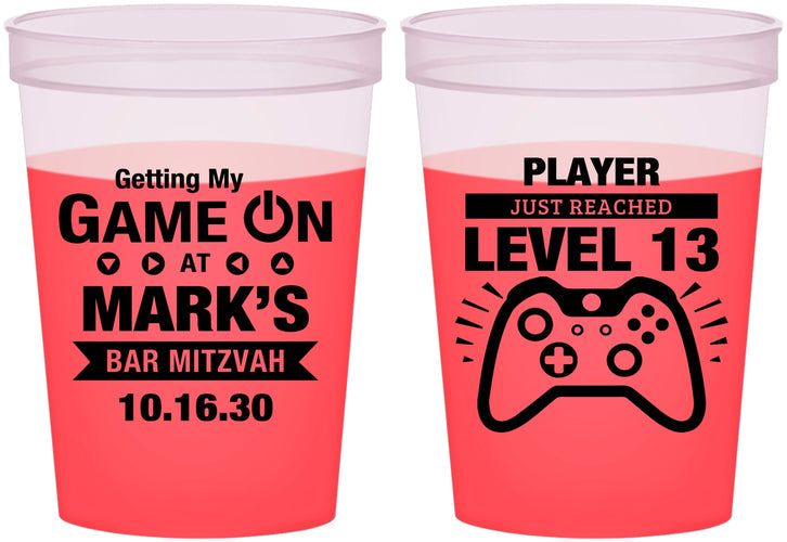 Custom Bar Mitzvah 16 oz Color Changing Cups - 13th Birthday Video Game | 110013