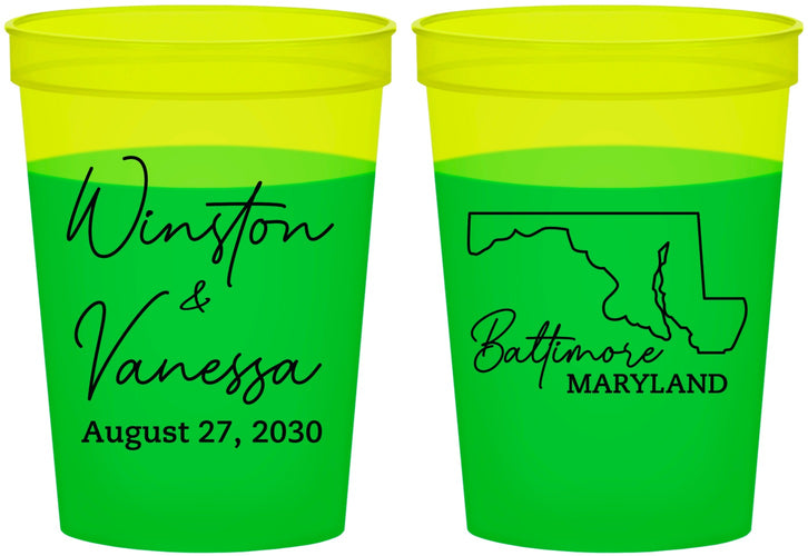 Custom Wedding 16 oz Color Changing Cups - Maryland | 119