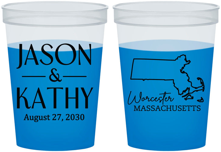 Custom Wedding 16 oz Color Changing Cups - Massachusetts | 120