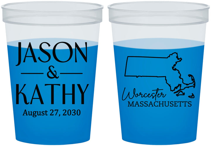 Custom Wedding 16 oz Color Changing Cups - Massachusetts | 120