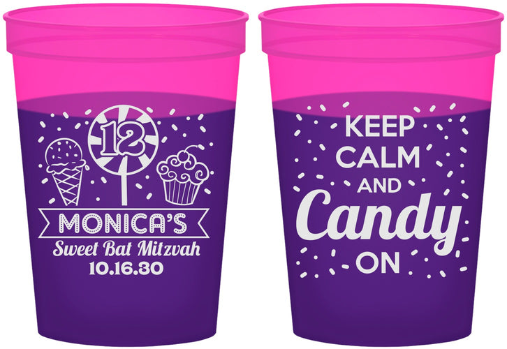 Custom Bat Mitzvah 16 oz Color Changing Cups - 12th Birthday Cupcake | 120001