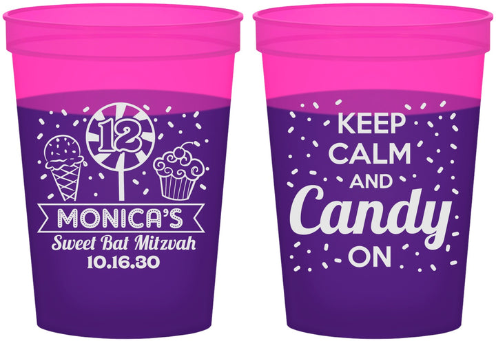 Custom Bat Mitzvah 16 oz Color Changing Cups - 12th Birthday Cupcake | 120001