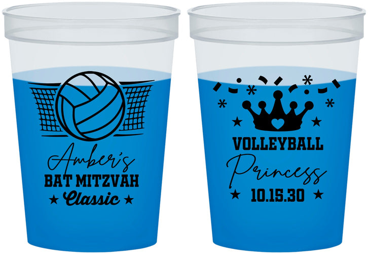 Custom Bat Mitzvah 16 oz Color Changing Cups - 12th Birthday Volleyball | 120015