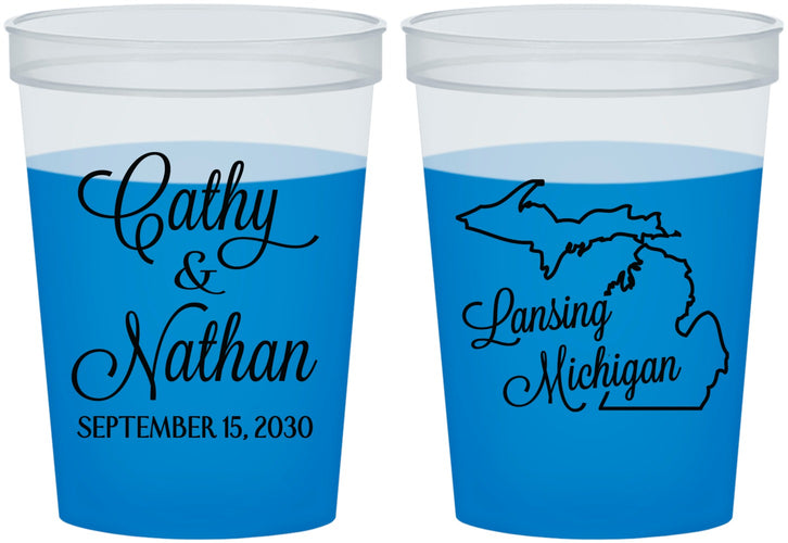 Custom Wedding 16 oz Color Changing Cups - Michigan | 121