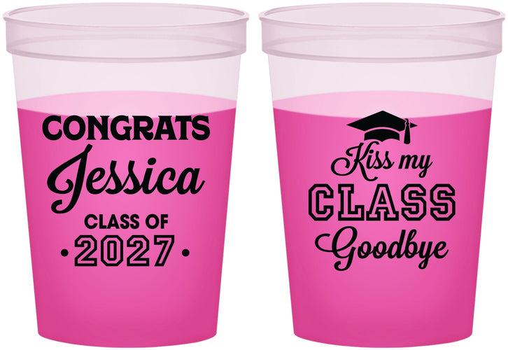 Custom Graduation 16 oz Color Changing Cups - Class Of 2027 Kiss Class Goodbye | 130029