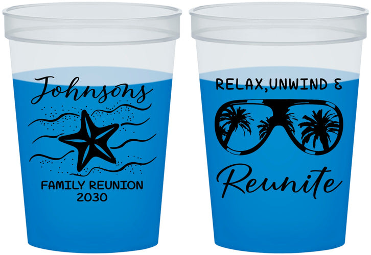 Custom Family Reunion 16 oz Color Changing Cups - Relax Unwind Reunite | 160019