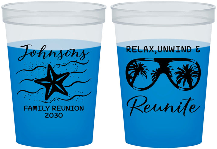Custom Family Reunion 16 oz Color Changing Cups - Relax Unwind Reunite | 160019