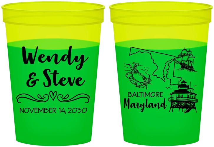 Custom Wedding 16 oz Color Changing Cups - Maryland | 169