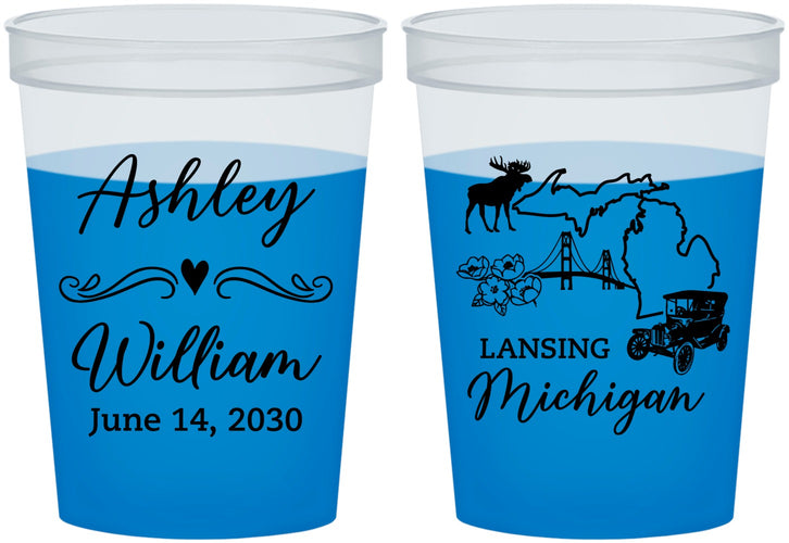 Custom Wedding 16 oz Color Changing Cups - Michigan | 171