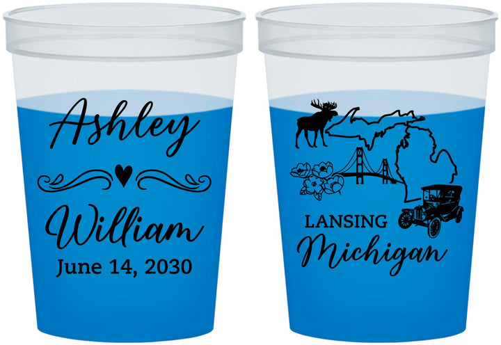 Custom Wedding 16 oz Color Changing Cups - Michigan | 171