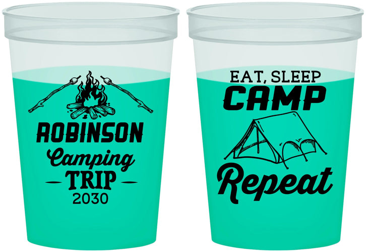 Custom Family Vacation 16 oz Color Changing Cups - Eat Sleep Camp Repeat | 180014