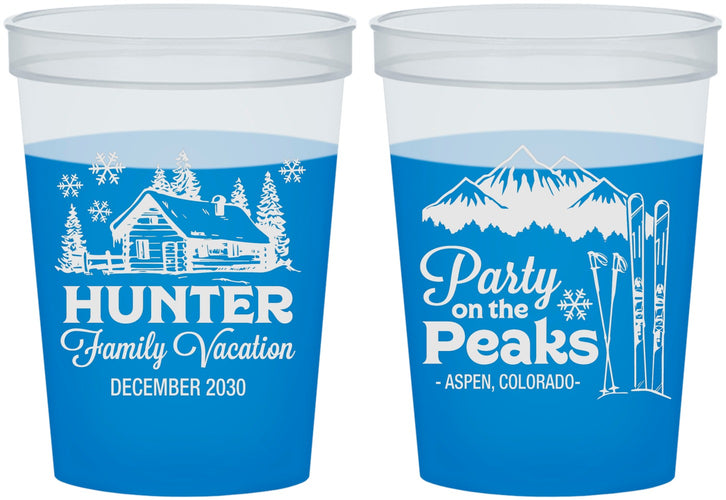 Custom Family Vacation 16 oz Color Changing Cups - Ski Trip Peaks | 180020