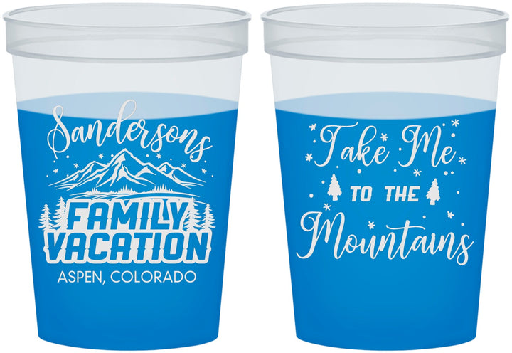 Custom Family Vacation 16 oz Color Changing Cups - Ski Trip Peaks | 180023