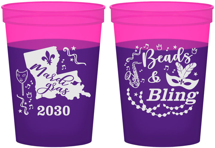 Custom Mardi Gras 16 oz Color Changing Cups - Beads And Bling | 190002