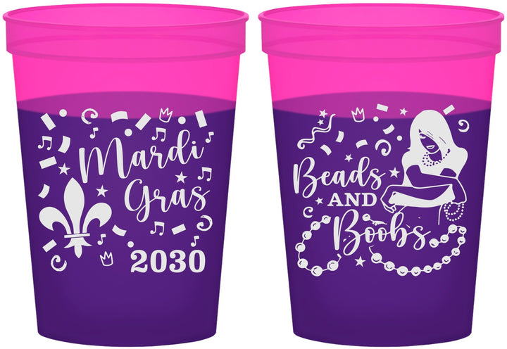Custom Mardi Gras 16 oz Color Changing Cups - Beads And Boobs | 190005