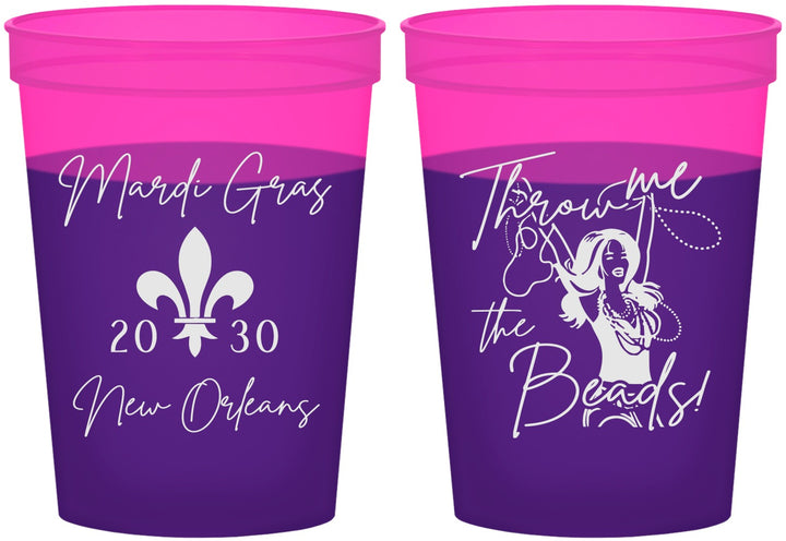 Custom Mardi Gras 16 oz Color Changing Cups - Throw Me The Beads | 190008