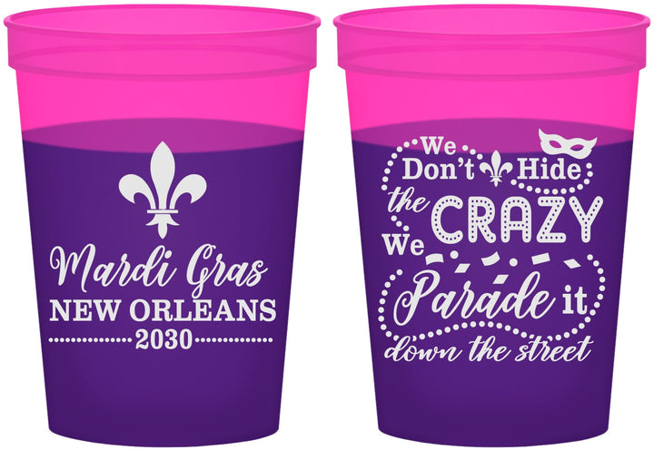 Custom Mardi Gras 16 oz Color Changing Cups - Fleur De Lis | 190013
