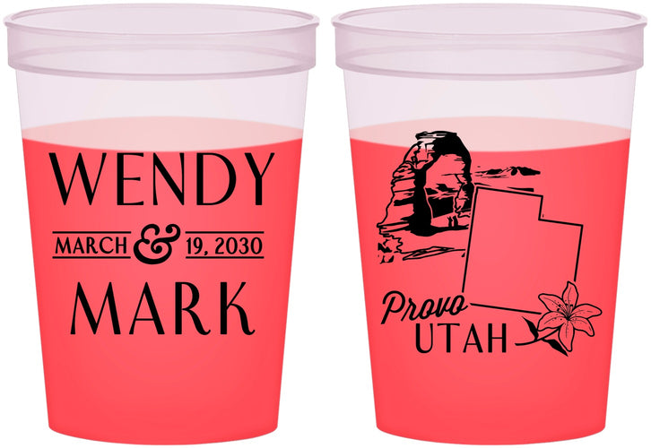 Custom Wedding 16 oz Color Changing Cups - Utah | 193