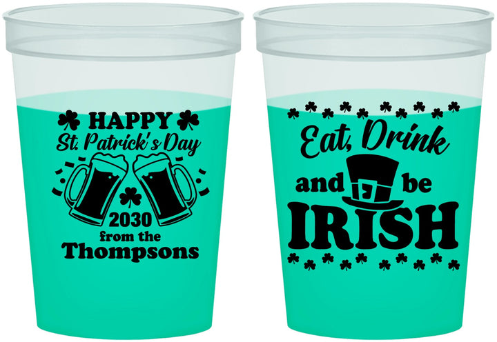 Custom St Patricks Day 16 oz Color Changing Cups - Eat Drink Be Irish | 200002