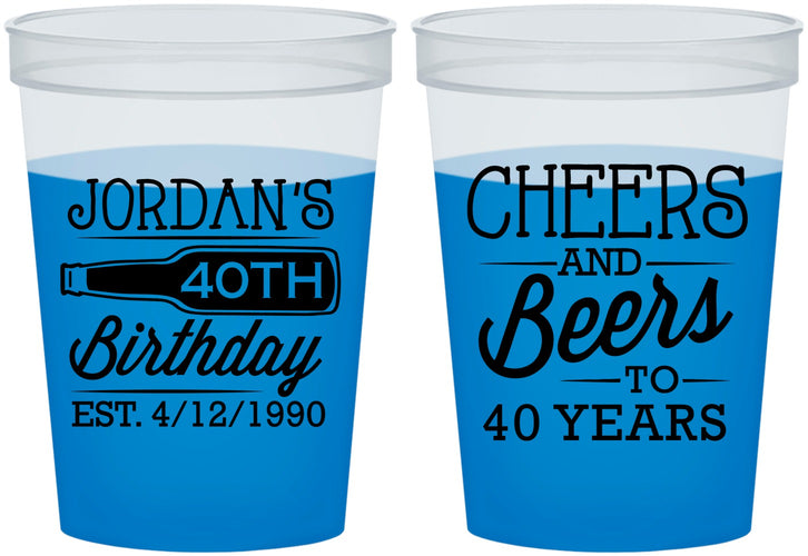 Custom Birthday 16 oz Color Changing Cups - Cheers Beers To 40 Years | 20002