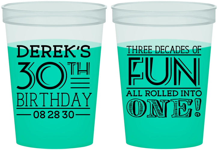 Custom Birthday 16 oz Color Changing Cups - 30th Three Decades Of Fun | 20020