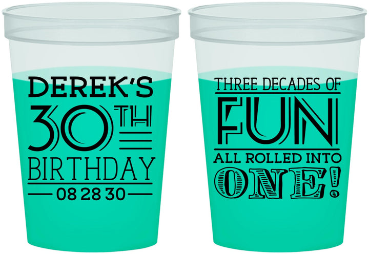 Custom Birthday 16 oz Color Changing Cups - 30th Three Decades Of Fun | 20020
