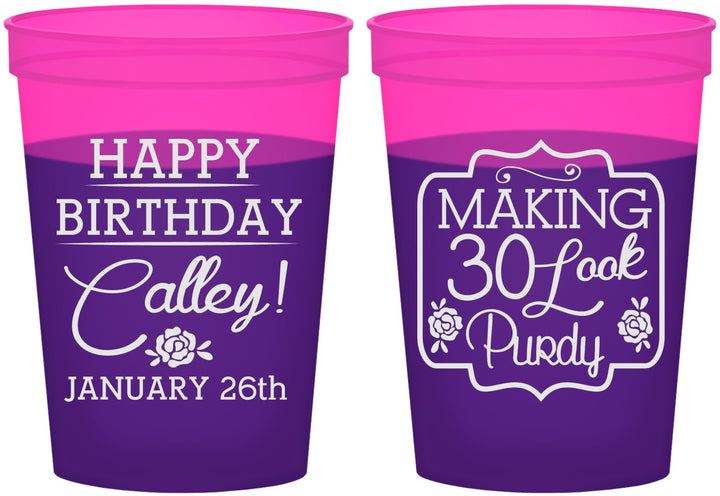 Custom Birthday 16 oz Color Changing Cups - 30 Look Purdy | 20022