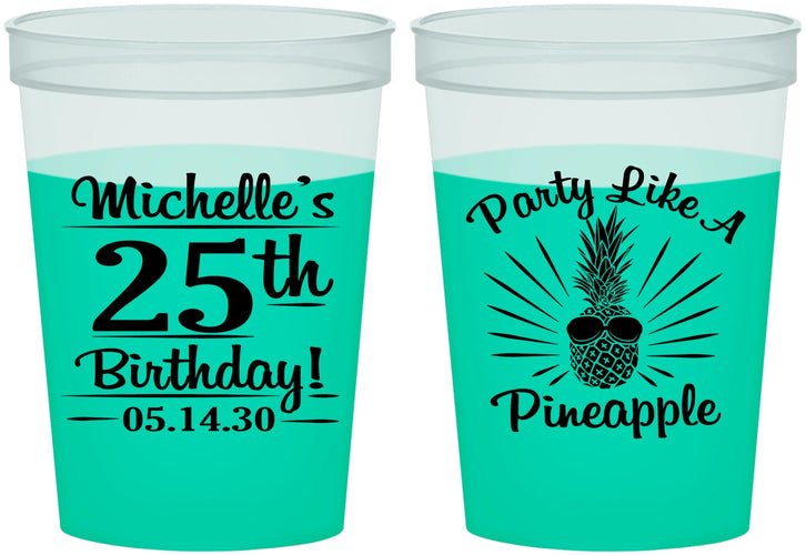 Custom Birthday 16 oz Color Changing Cups - 25th Pineapple | 20043