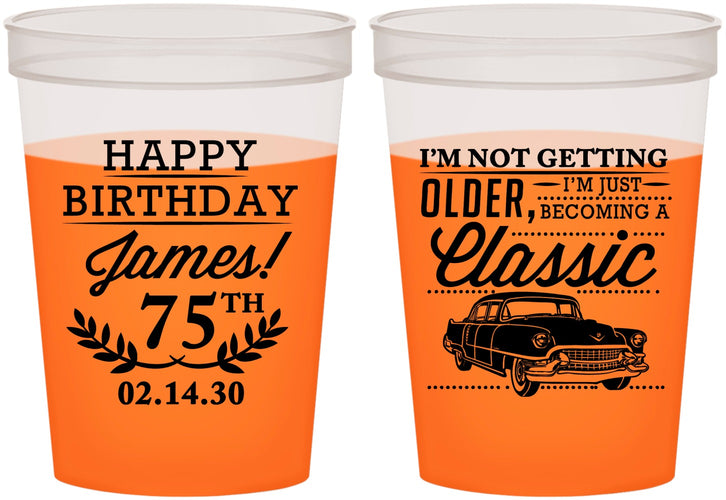 Custom Birthday 16 oz Color Changing Cups - 75th Classic Car | 20055