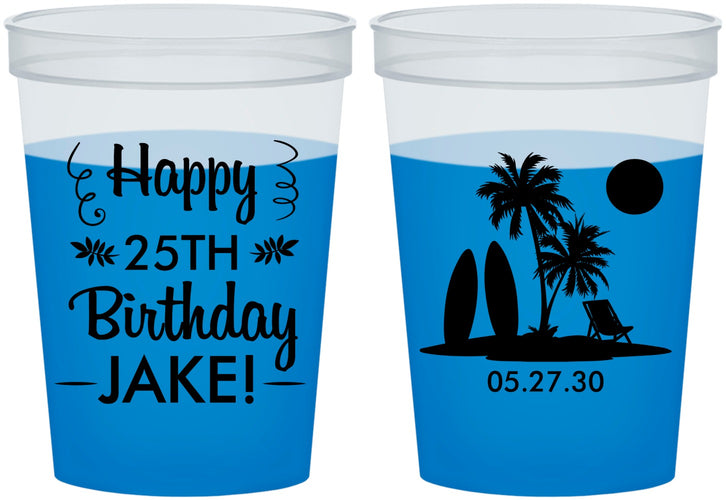Custom Birthday 16 oz Color Changing Cups - 25th Beach | 20079